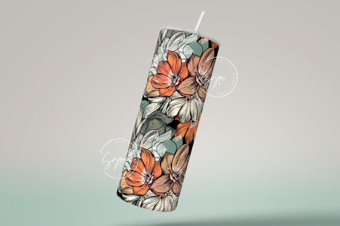 Flower Print Tumbler PNG, Seamless Floral Sublimation, 20 oz Skinny Tumbler, Boho Floral Tumbler, Earthy Tumbler Wrap PNG, Digital Download Sublimation Syre Digital Creations 