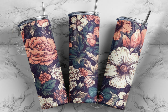 Flower Print Tumbler PNG, Seamless Floral Sublimation, 20 oz Skinny Tumbler, Boho Floral Tumbler, Earthy Tumbler Wrap PNG, Digital Download Sublimation Syre Digital Creations 