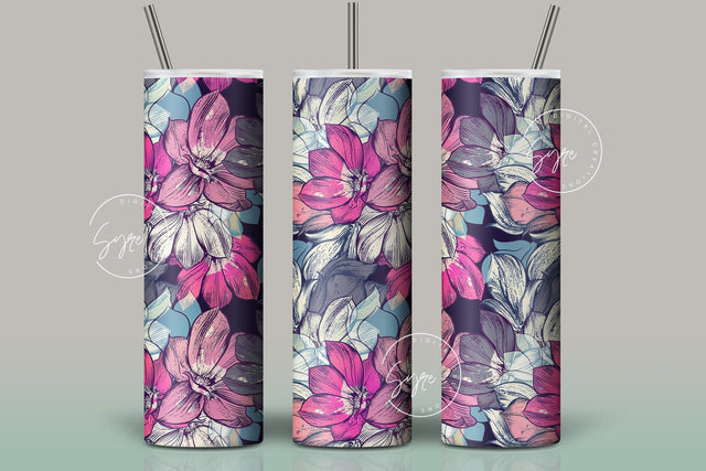 Flower Print Tumbler PNG, Seamless Floral Sublimation, 20 oz Skinny Tumbler, Boho Floral Tumbler, Earthy Tumbler Wrap PNG, Digital Download Sublimation Syre Digital Creations 