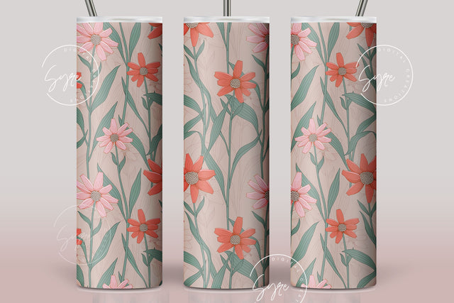 Flower Print Tumbler PNG, Seamless Floral Sublimation, 20 oz Skinny Tumbler, Boho Floral Tumbler, Earthy Tumbler Wrap PNG, Digital Download Sublimation Syre Digital Creations 