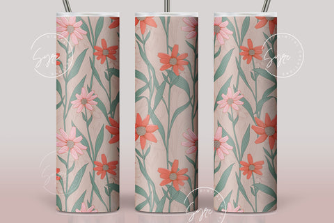 Flower Print Tumbler PNG, Seamless Floral Sublimation, 20 oz Skinny Tumbler, Boho Floral Tumbler, Earthy Tumbler Wrap PNG, Digital Download Sublimation Syre Digital Creations 