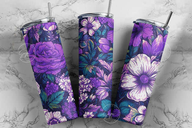 Flower Print Tumbler PNG, Seamless Floral Sublimation, 20 oz Skinny Tumbler, Boho Floral Tumbler, Earthy Tumbler Wrap PNG, Digital Download Sublimation Syre Digital Creations 