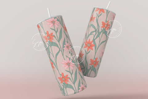 Flower Print Tumbler PNG, Seamless Floral Sublimation, 20 oz Skinny Tumbler, Boho Floral Tumbler, Earthy Tumbler Wrap PNG, Digital Download Sublimation Syre Digital Creations 