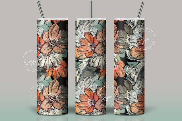Flower Print Tumbler PNG, Seamless Floral Sublimation, 20 oz Skinny Tumbler, Boho Floral Tumbler, Earthy Tumbler Wrap PNG, Digital Download Sublimation Syre Digital Creations 