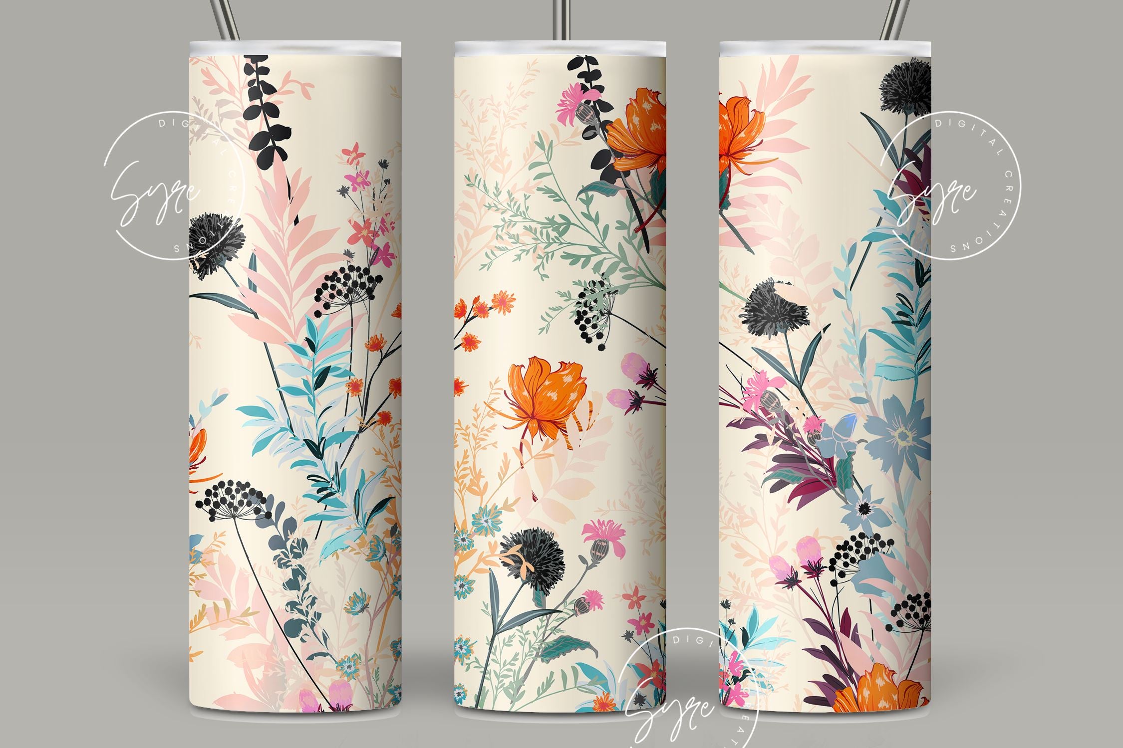 Floral Tumbler Wrap Flower Floral Seamless Wrap Sublimation Designs -  Skinny Tumbler 20oz Design - Digital Download - Seamless Design - PNG