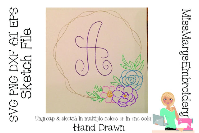 Flower Ring Sketch File | Foil Quill | Drawing File Sketch DESIGN MissMarysEmbroidery 