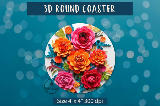 Flower Round coaster sublimation Roses png Sublimation Olga Boat Design 