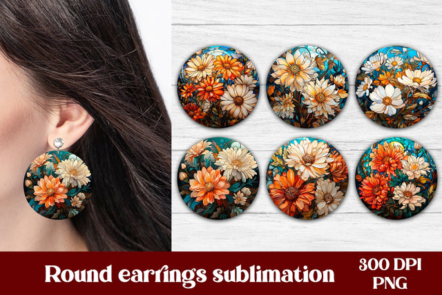 Flower round earring sublimation | Stained glass earring Sublimation Svetana Studio 