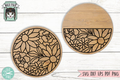 Flower Round Sign SVG, Name Backer SVG file, Flower Half Round svg, Round Floral Sign svg, Round name sign svg, Sunflower Rose Sign svg SVG Wild Pilot 