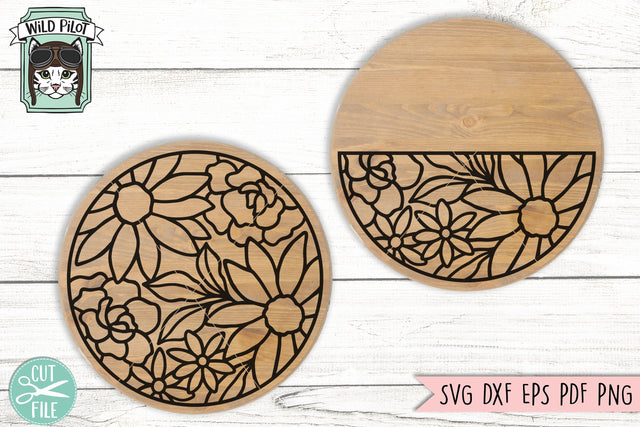 Flower Round Sign SVG, Name Backer SVG file, Flower Half Round svg, Round Floral Sign svg, Round name sign svg, Sunflower Rose Sign svg SVG Wild Pilot 