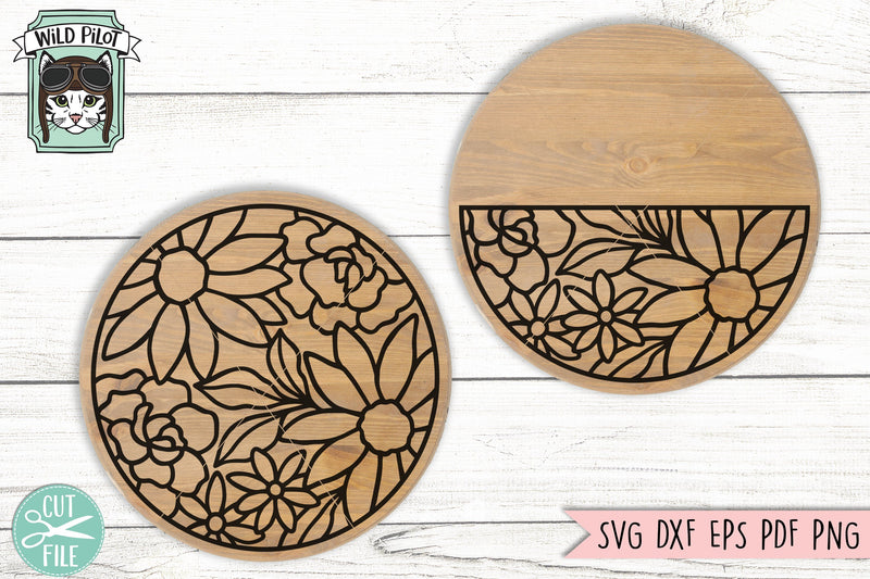 Flower Round Sign SVG, Name Backer SVG file, Flower Half Round svg, Round Floral Sign svg, Round name sign svg, Sunflower Rose Sign svg SVG Wild Pilot 