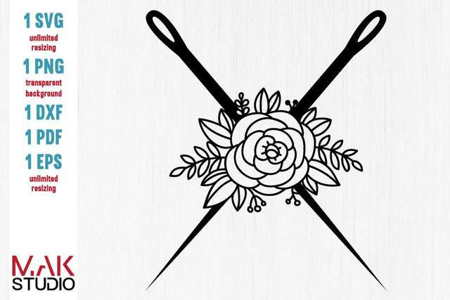 Flower sewing svg - Floral sewing svg - Sewing svg - Sewing dxf - Sewing needle svg - Flower sewing needle svg SVG MAKStudion 