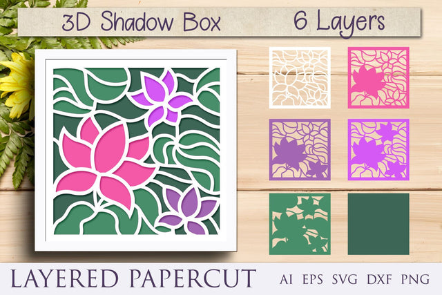 Flower shadow box, 3d layered lotus, Floral papercut template 3D Paper AnastasiyaArtDesign 
