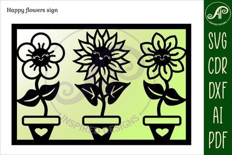 flower sign, cartoon happy flowers SVG laser cut file SVG APInspireddesigns 