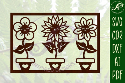 flower sign, cartoon happy flowers SVG laser cut file SVG APInspireddesigns 