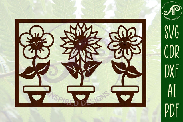 flower sign, cartoon happy flowers SVG laser cut file SVG APInspireddesigns 