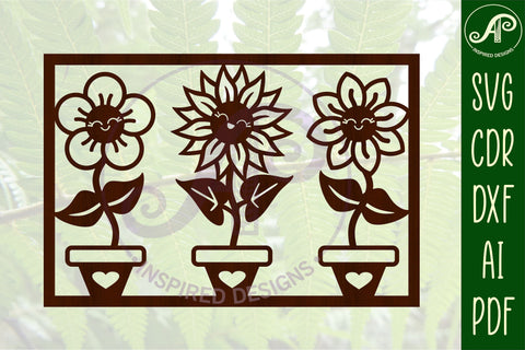 flower sign, cartoon happy flowers SVG laser cut file SVG APInspireddesigns 