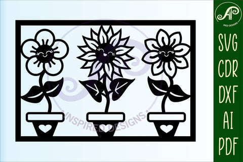 flower sign, cartoon happy flowers SVG laser cut file SVG APInspireddesigns 