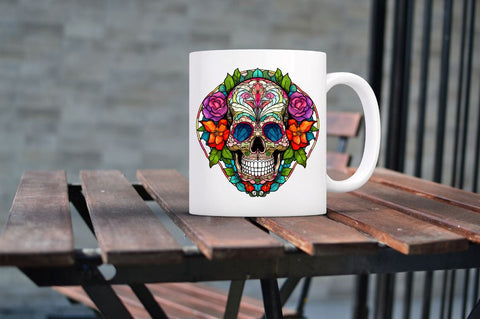 Flower Skull Stained Glass Sublimation Clipart Sublimation Regulrcrative 