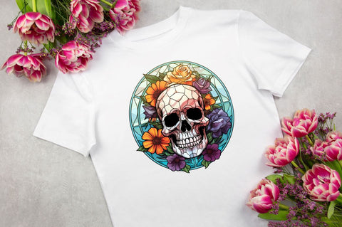 Flower Skull Stained Glass Sublimation Clipart Sublimation Regulrcrative 