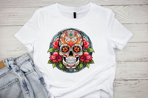 Flower Skull Stained Glass Sublimation Clipart Sublimation Regulrcrative 