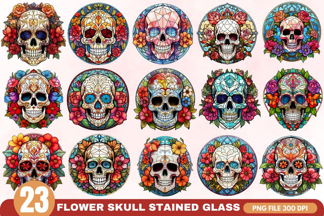 Flower Skull Stained Glass Sublimation Clipart Sublimation Regulrcrative 