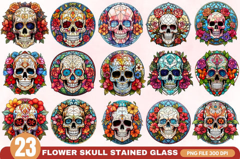 Flower Skull Stained Glass Sublimation Clipart Sublimation Regulrcrative 