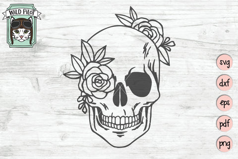 Flower Skull SVG Cut File SVG Wild Pilot 