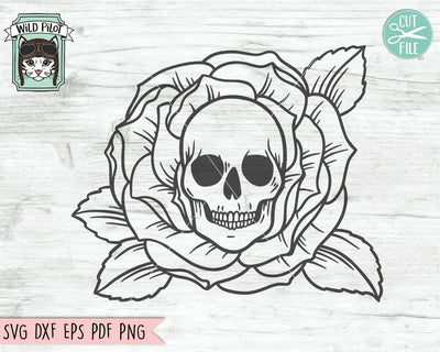 Flower Skull svg file, Rose Skull cut file, Floral Skull svg file, halloween svg, gothic svg, skull in flower svg file, witchy svg files, witch svg SVG Wild Pilot 