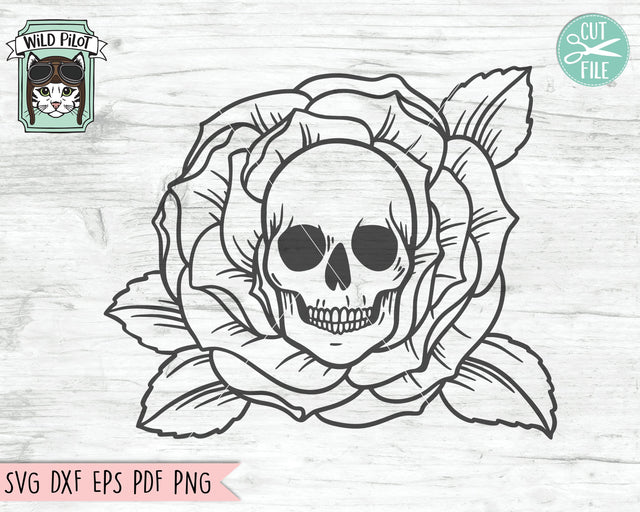 Flower Skull svg file, Rose Skull cut file, Floral Skull svg file, halloween svg, gothic svg, skull in flower svg file, witchy svg files, witch svg SVG Wild Pilot 