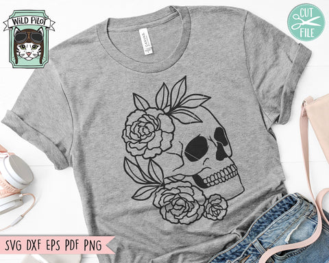 Flower Skull svg file, Skull cut file, Floral Skull svg file, halloween svg, gothic svg, skull with flowers svg file, witchy svg files, witch svg, fall svg SVG Wild Pilot 