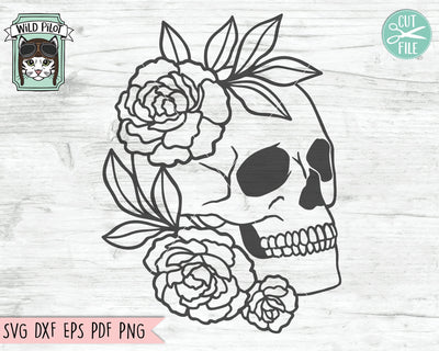 Flower Skull svg file, Skull cut file, Floral Skull svg file, halloween svg, gothic svg, skull with flowers svg file, witchy svg files, witch svg, fall svg SVG Wild Pilot 