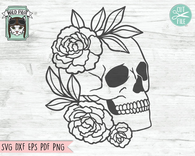 Flower Skull svg file, Skull cut file, Floral Skull svg file, halloween svg, gothic svg, skull with flowers svg file, witchy svg files, witch svg, fall svg SVG Wild Pilot 
