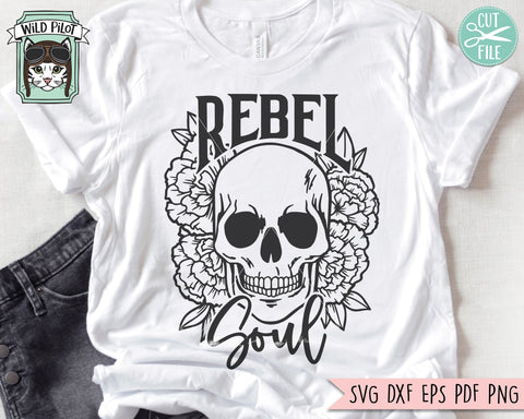 Flower Skull svg, Floral Skull svg file, Rebel Soul svg file, Skull cut files, halloween svg, gothic svg, skull with flowers svg file, witchy svg SVG Wild Pilot 
