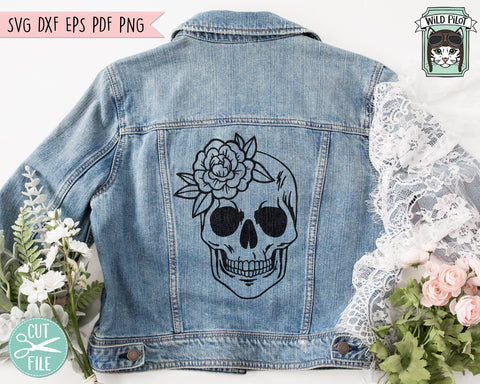 Flower Skull svg, Floral Skull svg file, Skull cut file, Skull svg files, halloween, gothic, skull with flowers svg file, witchy svg files SVG Wild Pilot 