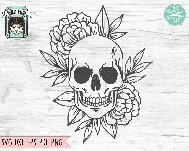 Flower Skull svg, Floral Skull svg file, Skull cut file, Skull svg files, halloween, gothic, skull with flowers svg file, witchy svg files SVG Wild Pilot 