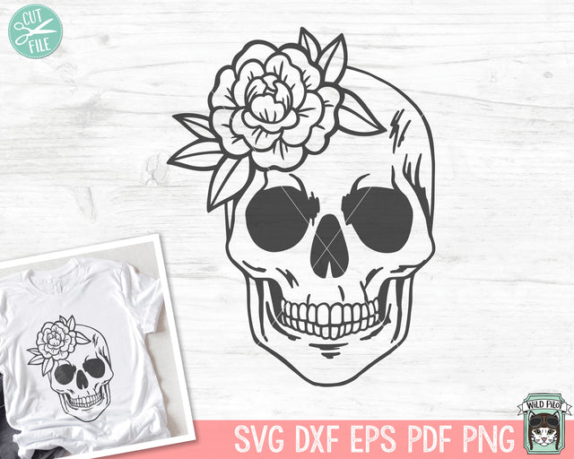 Flower Skull svg, Floral Skull svg file, Skull cut file, Skull svg files, halloween, gothic, skull with flowers svg file, witchy svg files SVG Wild Pilot 