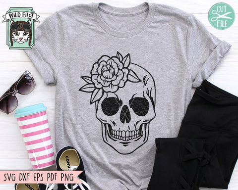Flower Skull svg, Floral Skull svg file, Skull cut file, Skull svg files, halloween, gothic, skull with flowers svg file, witchy svg files SVG Wild Pilot 