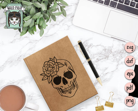 Flower Skull svg, Floral Skull svg file, Skull cut file, Skull svg files, halloween, gothic, skull with flowers svg file, witchy svg files SVG Wild Pilot 