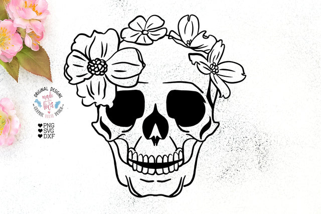 Flower Skull Tattoo Design SVG Graphic House Design 