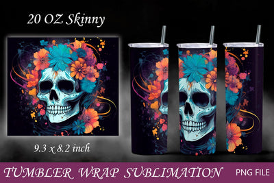 Flower skull tumbler wrap, Halloween 20 oz, Horror tambler wrap Sublimation AnastasiyaArtDesign 