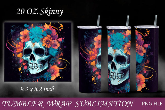 Flower skull tumbler wrap, Halloween 20 oz, Horror tambler wrap Sublimation AnastasiyaArtDesign 