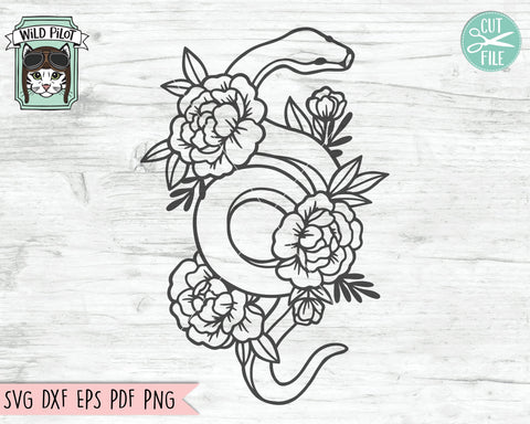 Flower Snake SVG File, Snake With Flowers SVG, Snake Cut File, Animal Face SVG, Floral Snake SVG, Snake With Flowers On Head SVG, Tattoo SVG File SVG Wild Pilot 