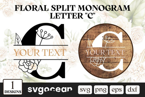 Flower Split Monogram Letter C SVG SVG SvgOcean 