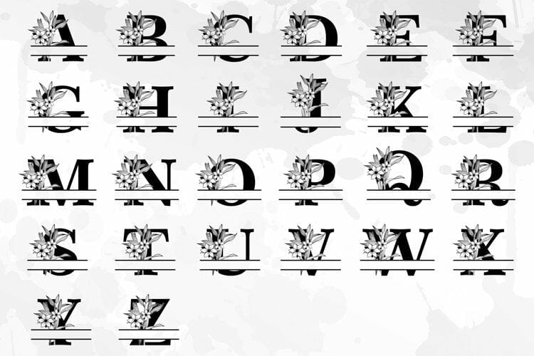 Flower Split Monogram Letters Svg Set A-Z, FLower Split Alphabet Svg ...