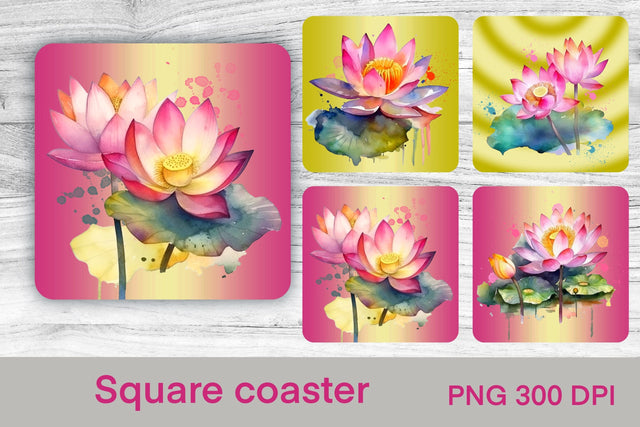 Flower square coaster sublimation | Lotus flower coaster Sublimation Svetana Studio 
