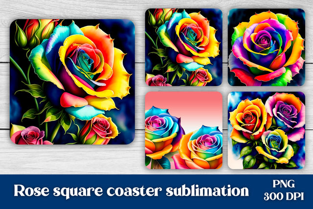 Flower square coaster sublimation | Rainbow rose coaster Sublimation Svetana Studio 
