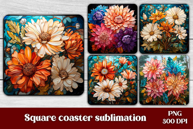 Flower square coaster sublimation | Stained glass coaster Sublimation Svetana Studio 
