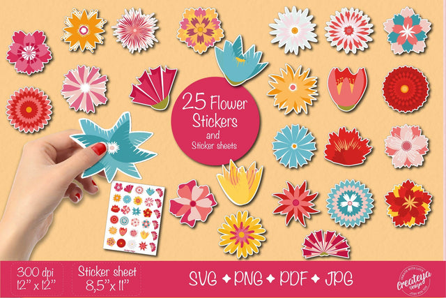 Flower sticker png, Sticker bundle SVG, Sticker summer Blossom SVG Createya Design 