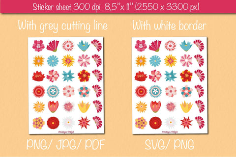 Flower sticker png, Sticker bundle SVG, Sticker summer Blossom SVG Createya Design 